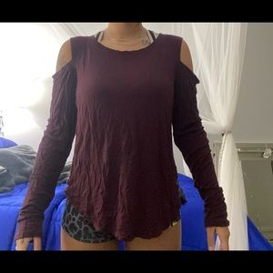 Open shoulder burgundy top
